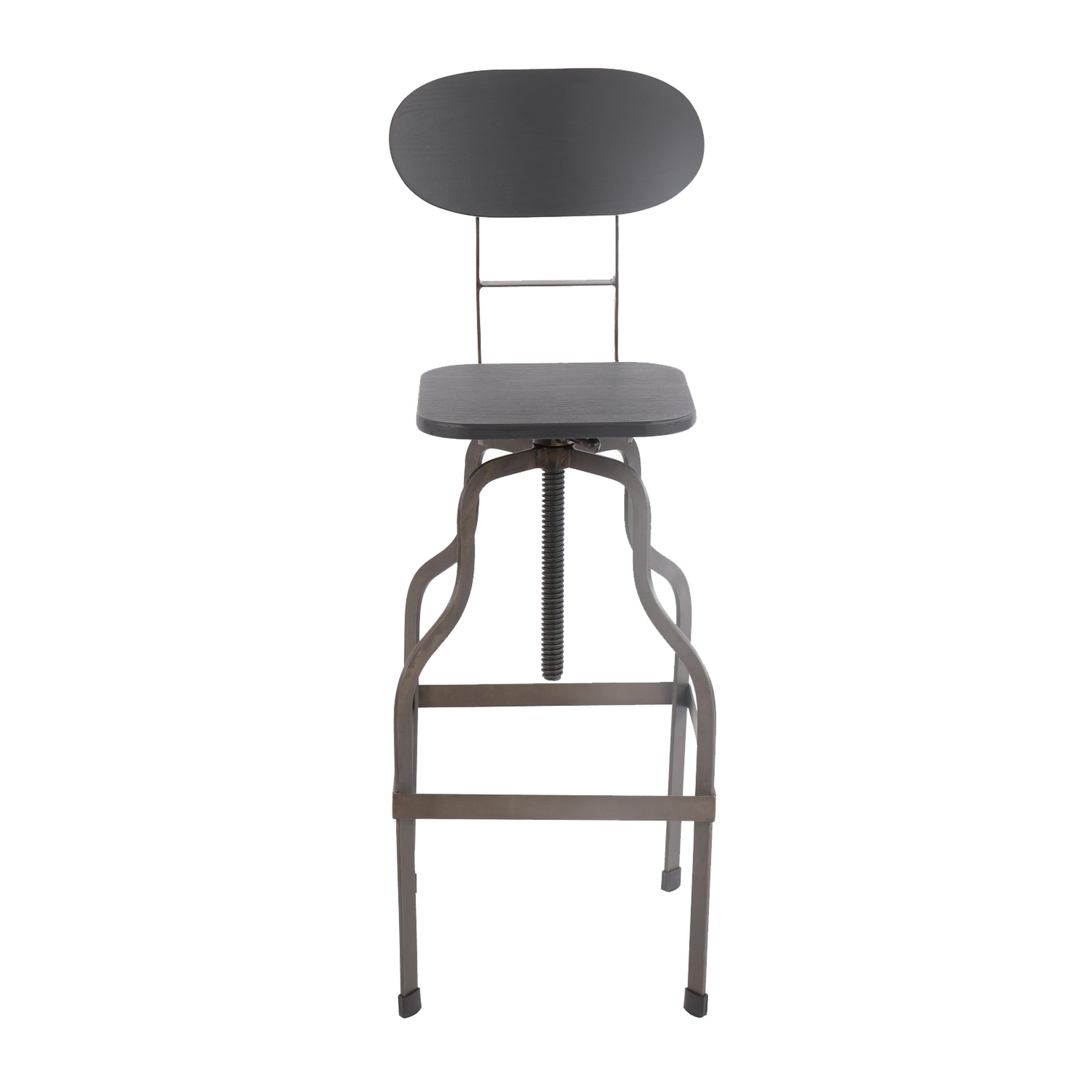 Industrial Style Wooden Swivel Bar Stool With Curved Metal Base, Gray Gray Iron