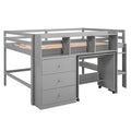 Full Size Low Loft Bed With Rolling Portable Desk, Drawers And Shelves, Gray Old Sku: Gx000711Aae Box Spring Not Required Full Gray Wood Bedroom Pine