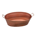 Oval Shape Hammered Texture Metal Tub With 2 Side Handles, Copper Coppery Steel