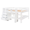 Full Size Low Loft Bed With Rolling Portable Desk, Drawers And Shelves, White Old Sku: Gx000711Aak Box Spring Not Required Full White Wood Bedroom Pine