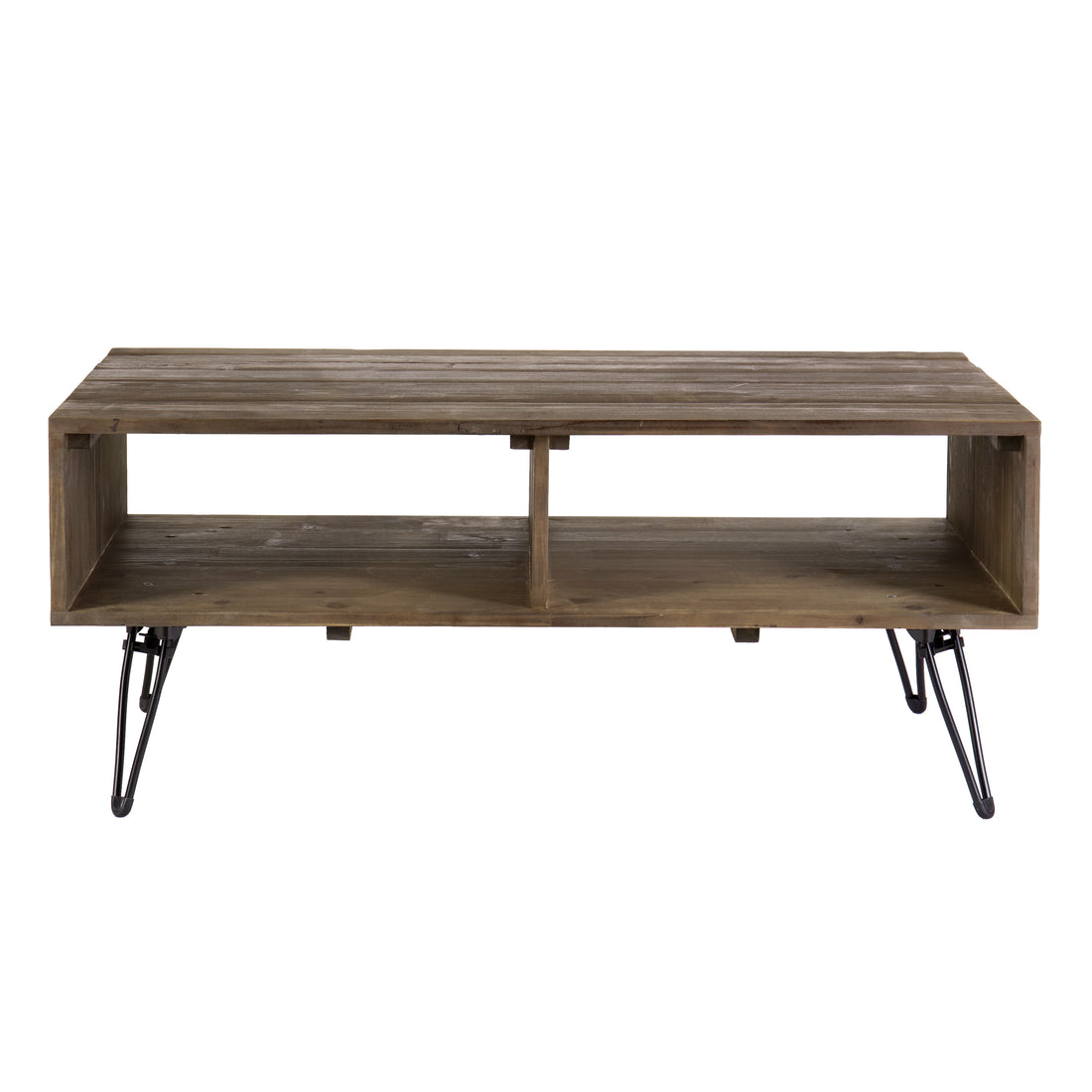 Betsy 42 Inch Reclaimed Wood Rectangle Farmhouse Coffee Table With Storage, Iron Legs, Natural Brown Brown Solid Wood
