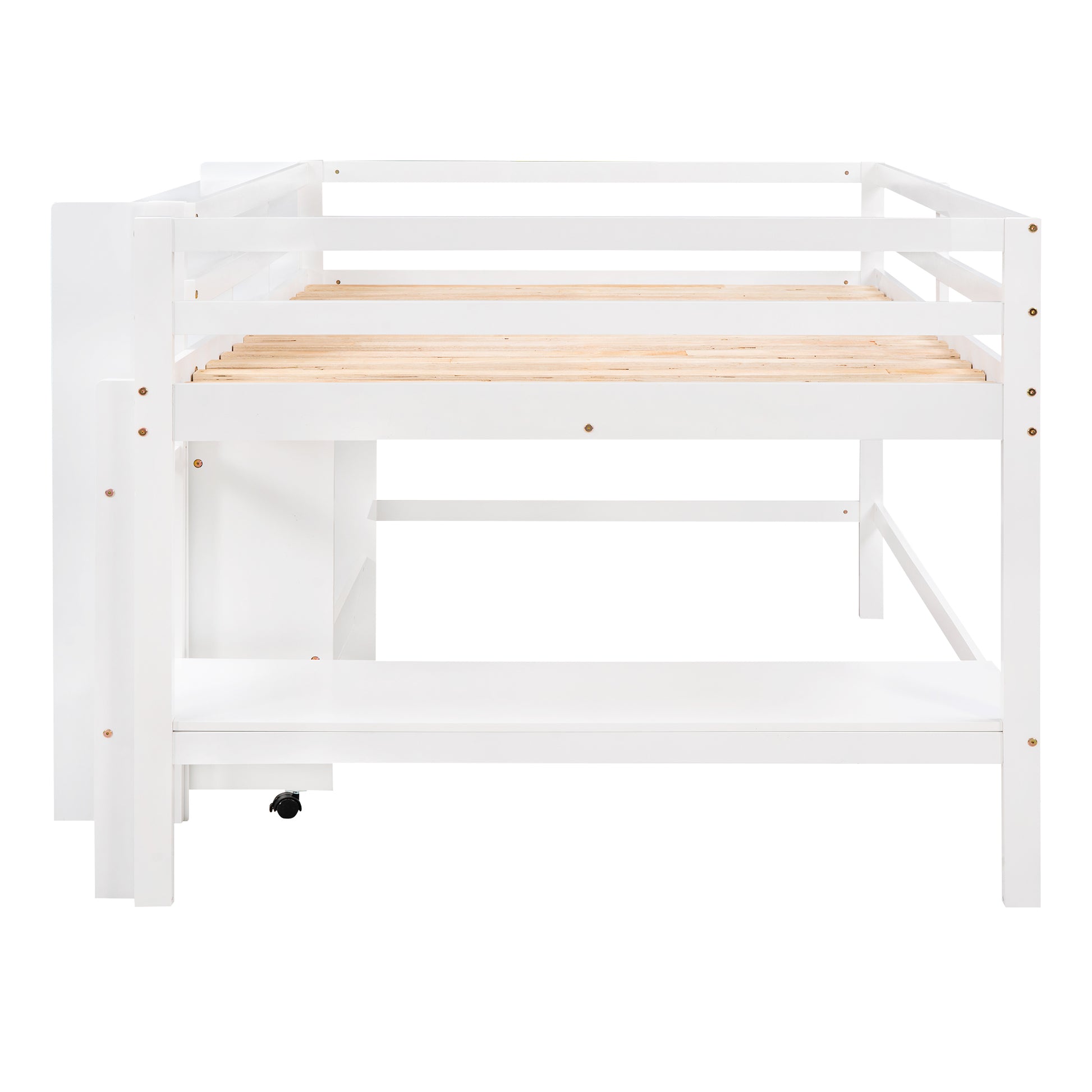 Full Size Low Loft Bed With Rolling Portable Desk, Drawers And Shelves, White Old Sku: Gx000711Aak Box Spring Not Required Full White Wood Bedroom Pine