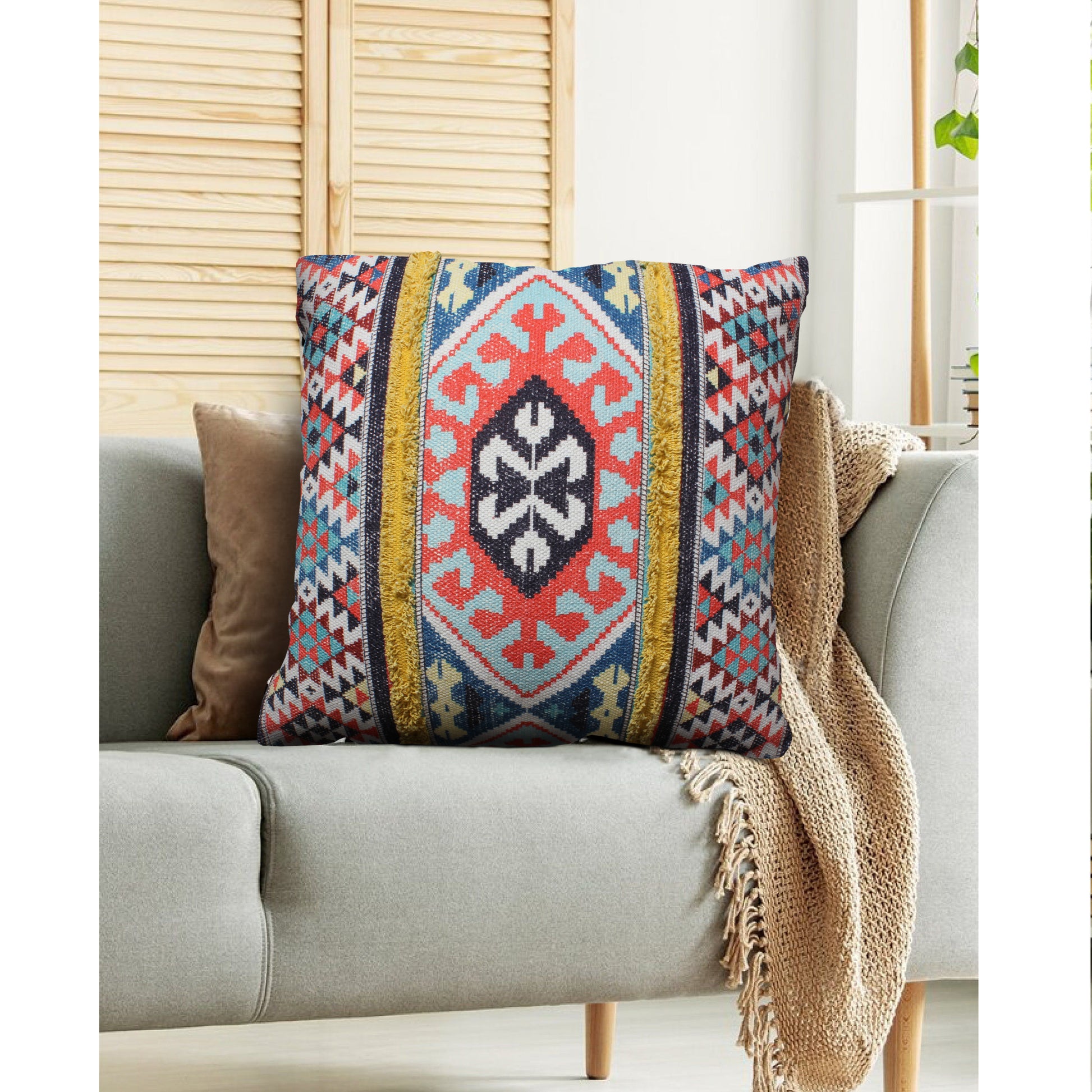 24 X 24 Square Cotton Accent Throw Pillow, Soft Kilim Print, Multicolor Multicolor Cotton