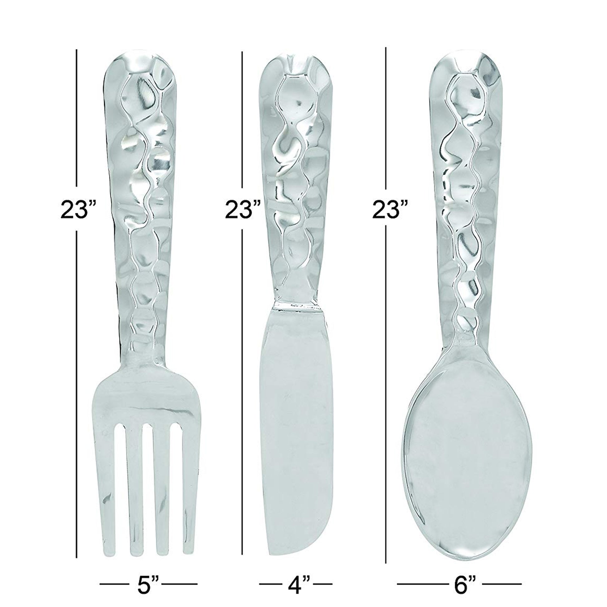 Artistic Cutlery Wall Decor In Metal, Set Of Three, Silver Silver Metal