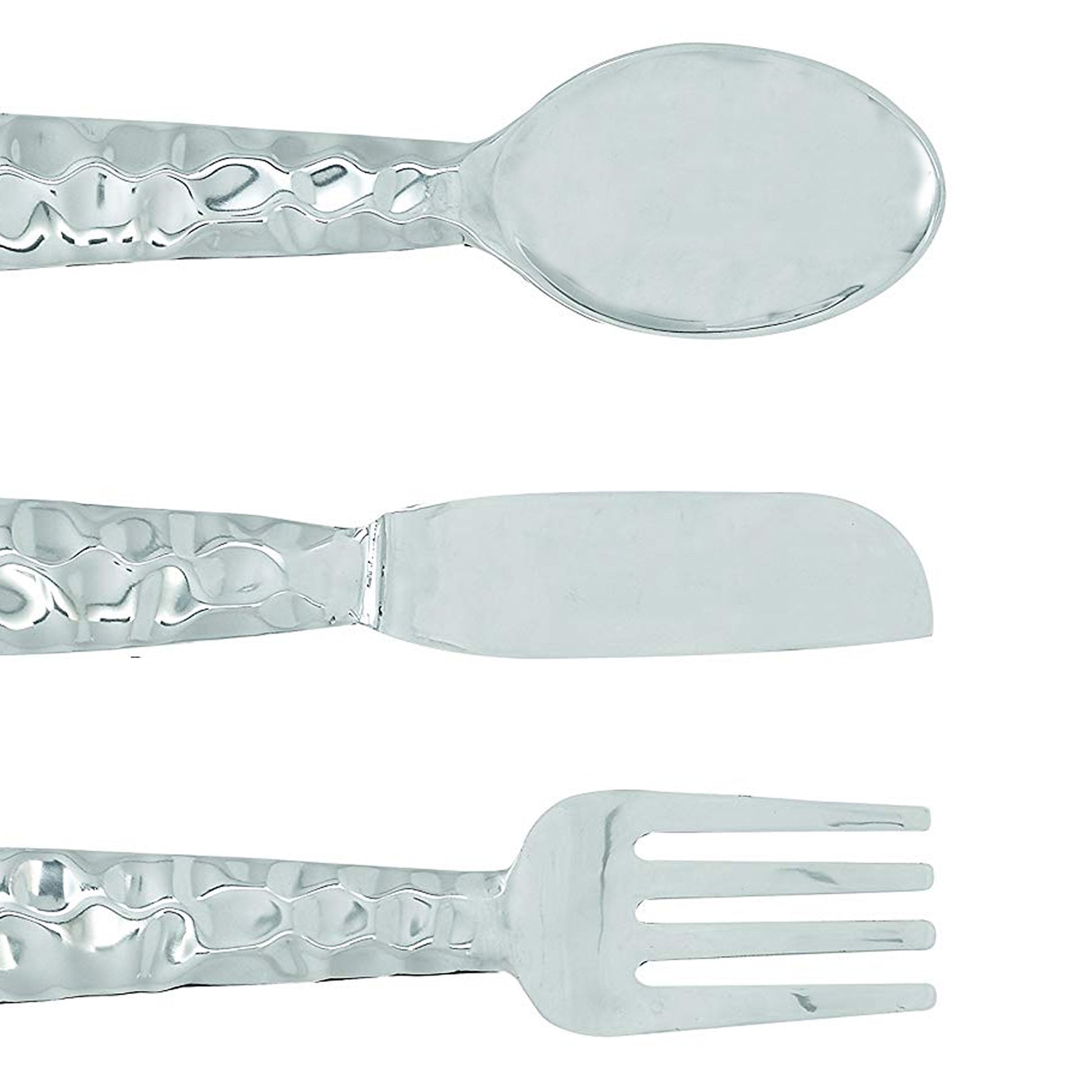 Artistic Cutlery Wall Decor In Metal, Set Of Three, Silver Silver Metal