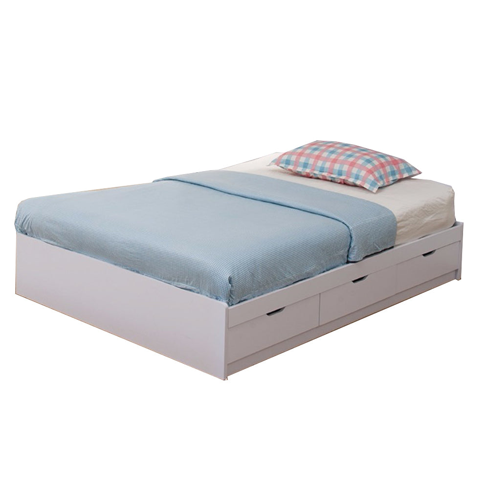 Contemporary Style Wooden Frame Full Size Chest Bed With 3 Drawers, White White Solid Wood