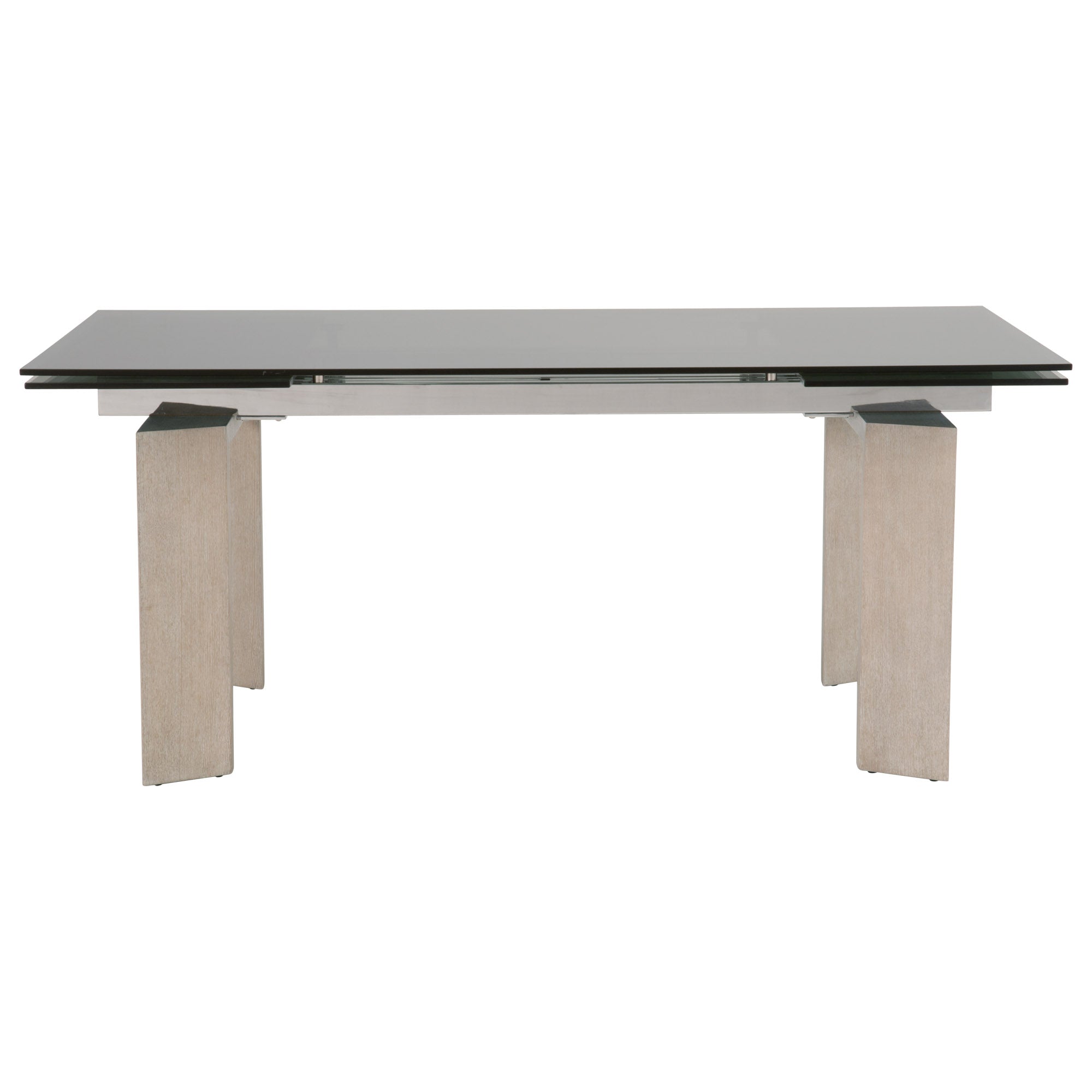 Tempered Glass Top Extendable Dining Table With Double Pedestal Base, Gray Gray Glass