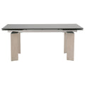 Tempered Glass Top Extendable Dining Table With Double Pedestal Base, Gray Gray Glass