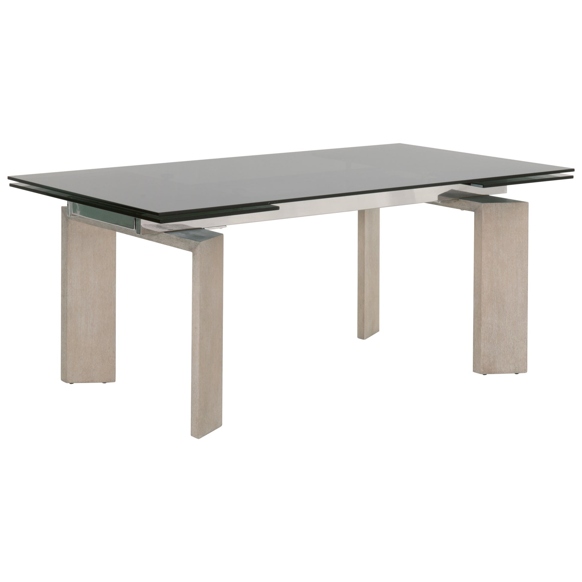 Tempered Glass Top Extendable Dining Table With Double Pedestal Base, Gray Gray Glass