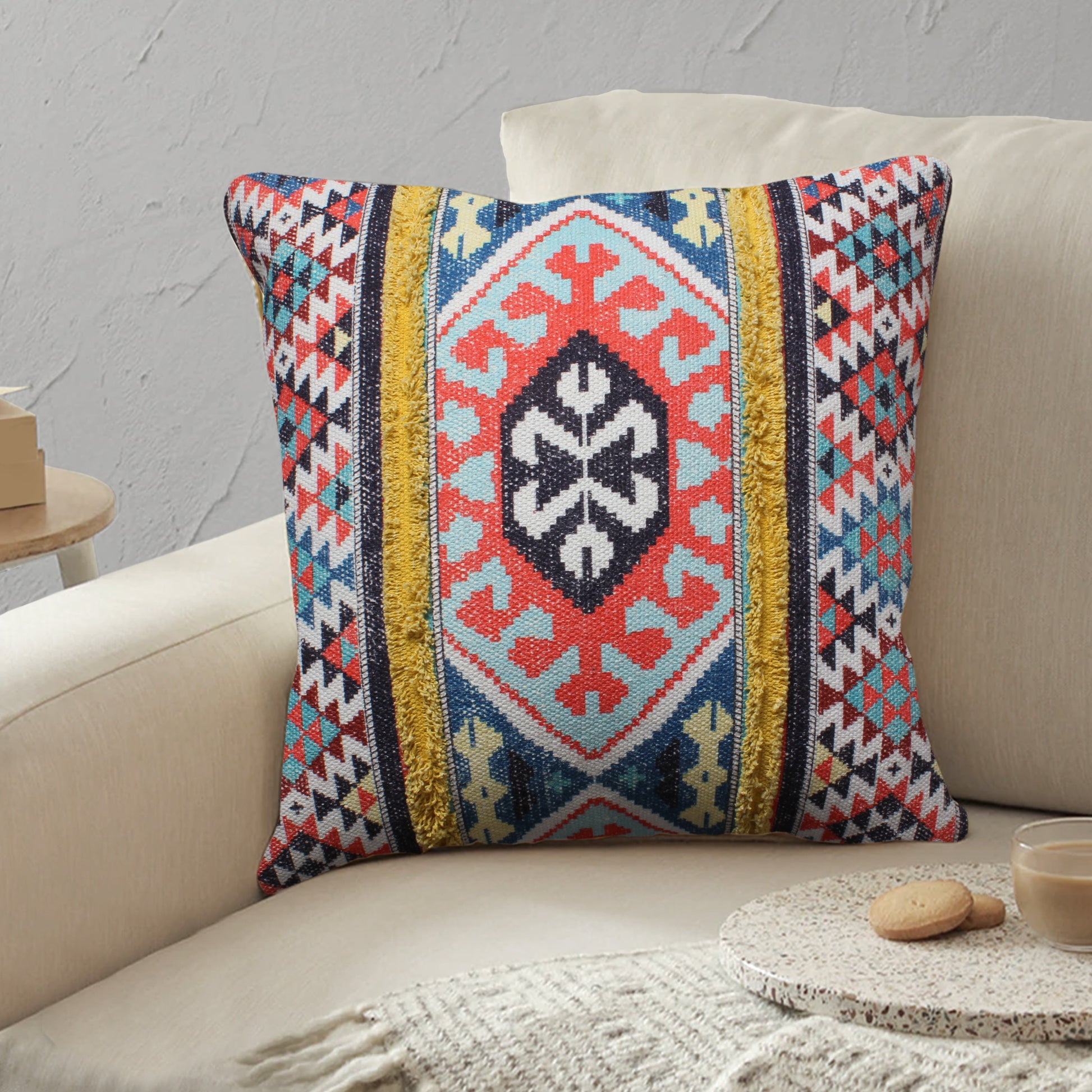 24 X 24 Square Cotton Accent Throw Pillow, Soft Kilim Print, Multicolor Multicolor Cotton