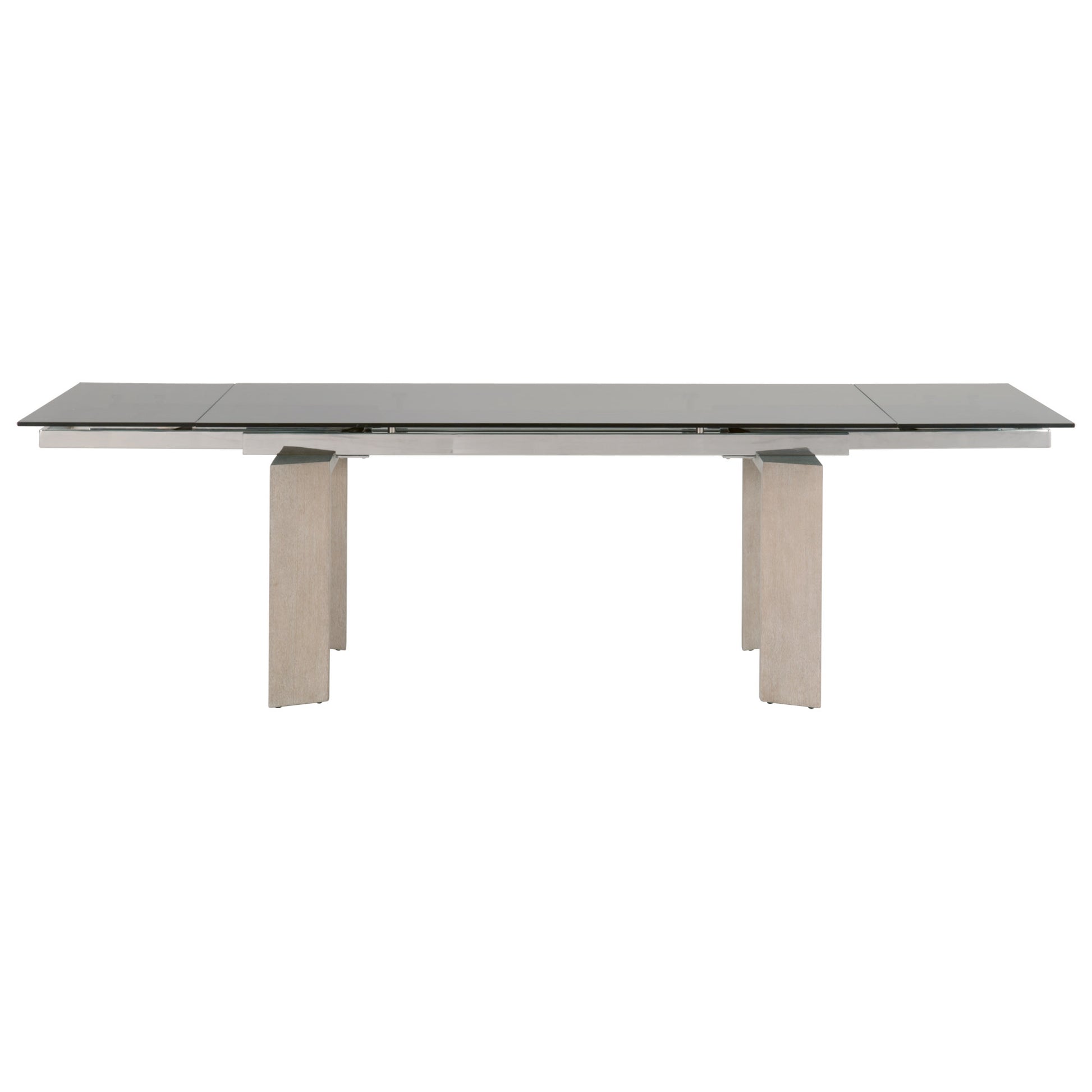 Tempered Glass Top Extendable Dining Table With Double Pedestal Base, Gray Gray Glass