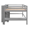 Full Size Low Loft Bed With Rolling Portable Desk, Drawers And Shelves, Gray Old Sku: Gx000711Aae Box Spring Not Required Full Gray Wood Bedroom Pine