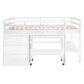 Full Size Low Loft Bed With Rolling Portable Desk, Drawers And Shelves, White Old Sku: Gx000711Aak Box Spring Not Required Full White Wood Bedroom Pine