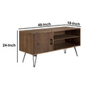 Clive 48 Inch Reclaim Wood Rectangle Farmhouse Media Console Tv Stand, 1 Door, Iron Legs, Rustic Brown Brown Solid Wood