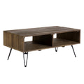 Betsy 42 Inch Reclaimed Wood Rectangle Farmhouse Coffee Table With Storage, Iron Legs, Natural Brown Brown Solid Wood