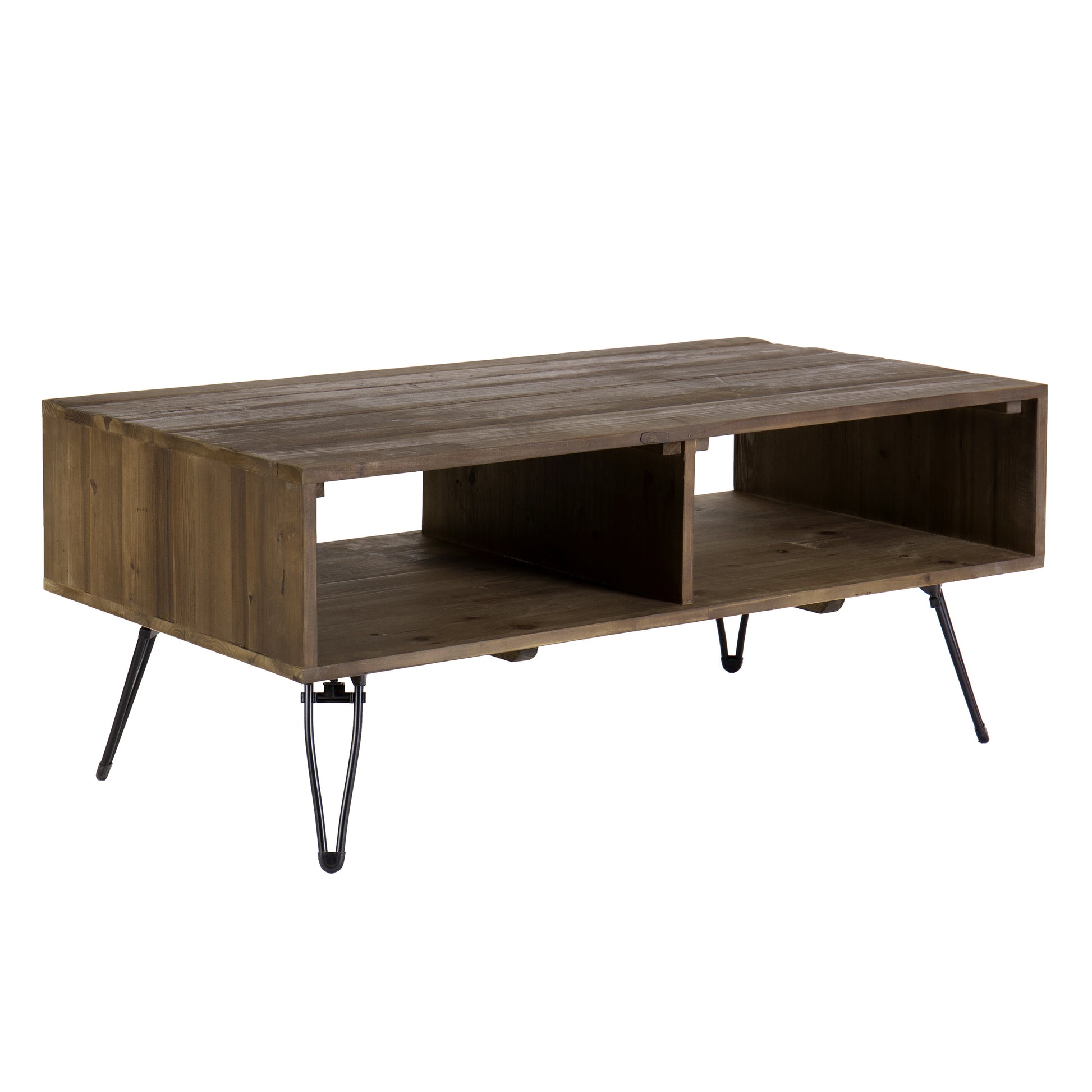 Betsy 42 Inch Reclaimed Wood Rectangle Farmhouse Coffee Table With Storage, Iron Legs, Natural Brown Brown Solid Wood