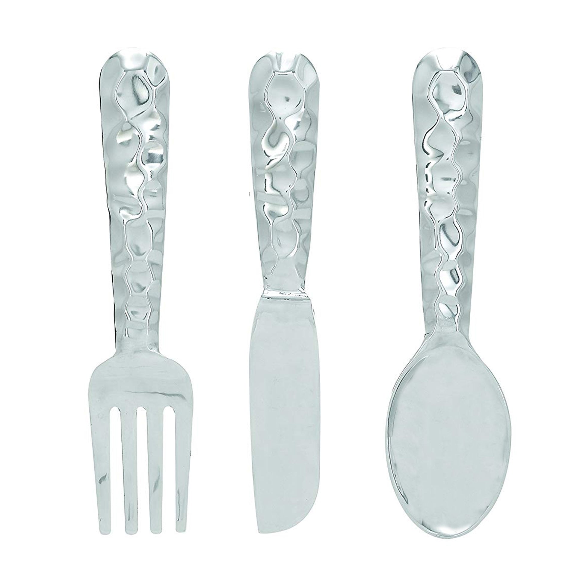 Artistic Cutlery Wall Decor In Metal, Set Of Three, Silver Silver Metal