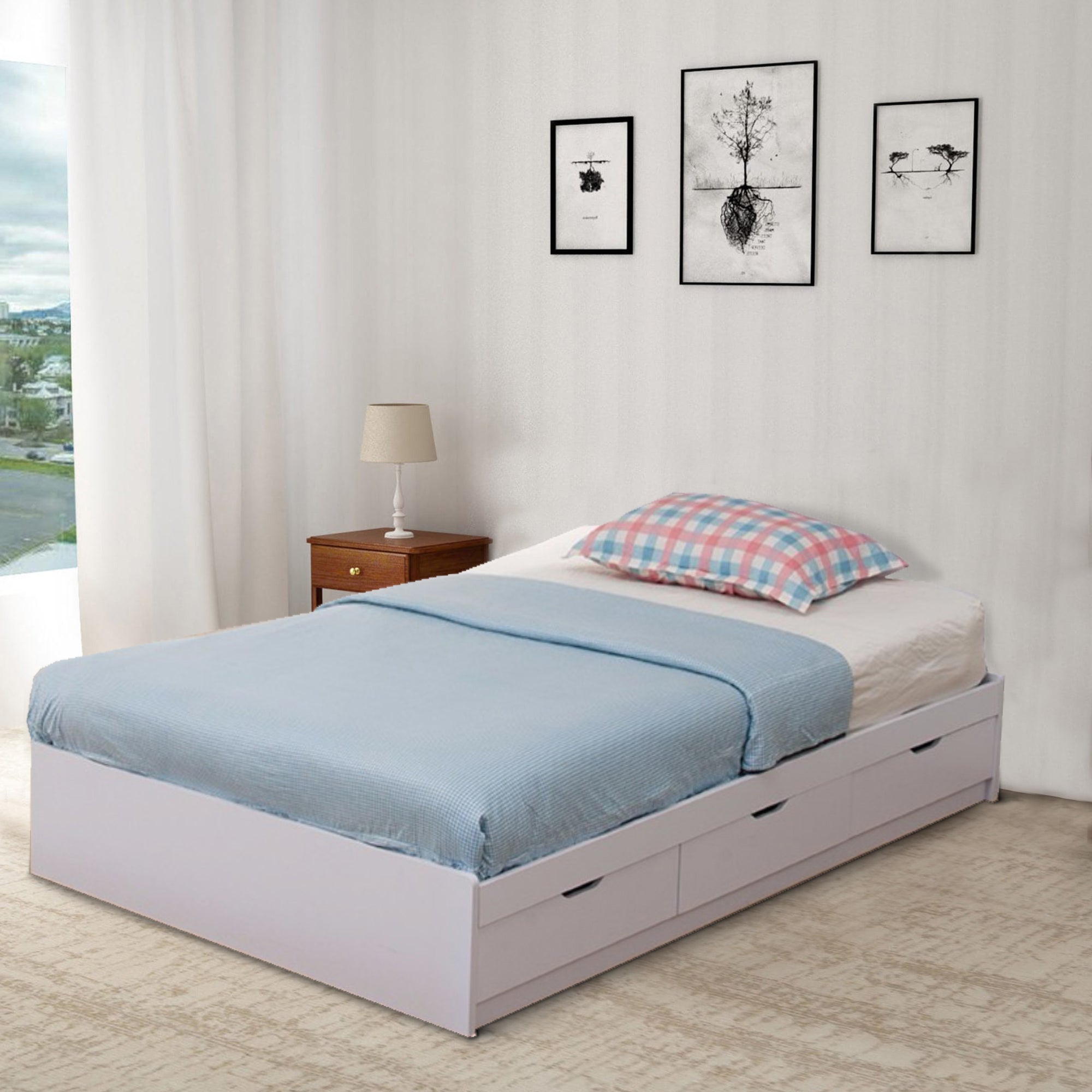 Contemporary Style Wooden Frame Full Size Chest Bed With 3 Drawers, White White Solid Wood