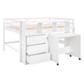 Full Size Low Loft Bed With Rolling Portable Desk, Drawers And Shelves, White Old Sku: Gx000711Aak Box Spring Not Required Full White Wood Bedroom Pine