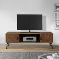 Clive 60 Inch Reclaimed Wood Rectangle Farmhouse Tv Stand Media Console, 2 Doors, Iron Legs, Natural Brown Brown Solid Wood