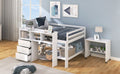 Full Size Low Loft Bed With Rolling Portable Desk, Drawers And Shelves, White Old Sku: Gx000711Aak Box Spring Not Required Full White Wood Bedroom Pine