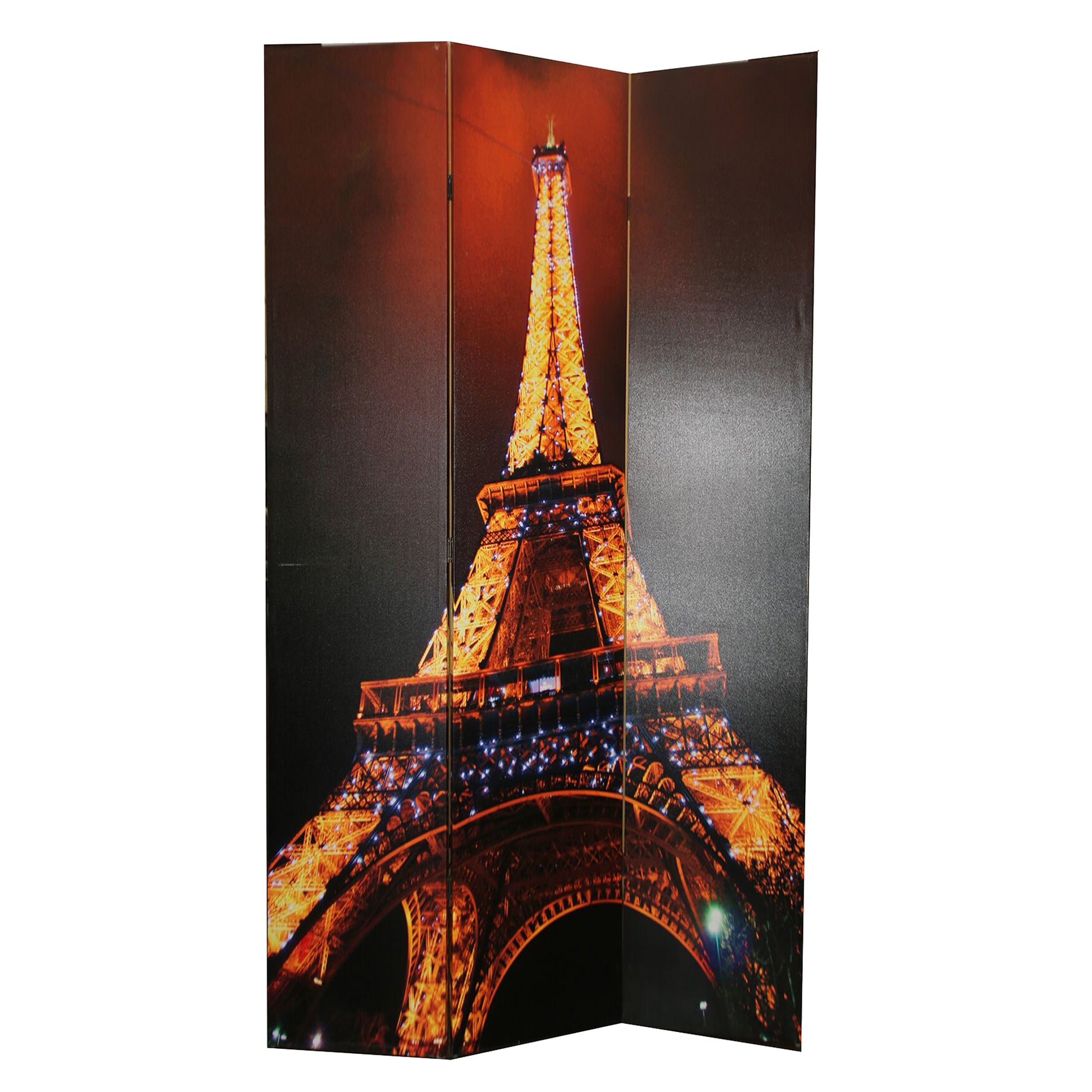 71 Inch 3 Panel Room Divider, Eiffel Tower Digital Print, Multicolor Multicolor Solid Wood