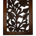 Mango Wood Wall Panel Hand Crafted With Leaves And Scroll Work Motif, Brown Brown Solid Wood