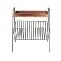 25 Inch Rectangular Metal Frame Side Table, Magazine Rack, Mango Wood Tray Top, Brown, Pewter Gray Gray Iron