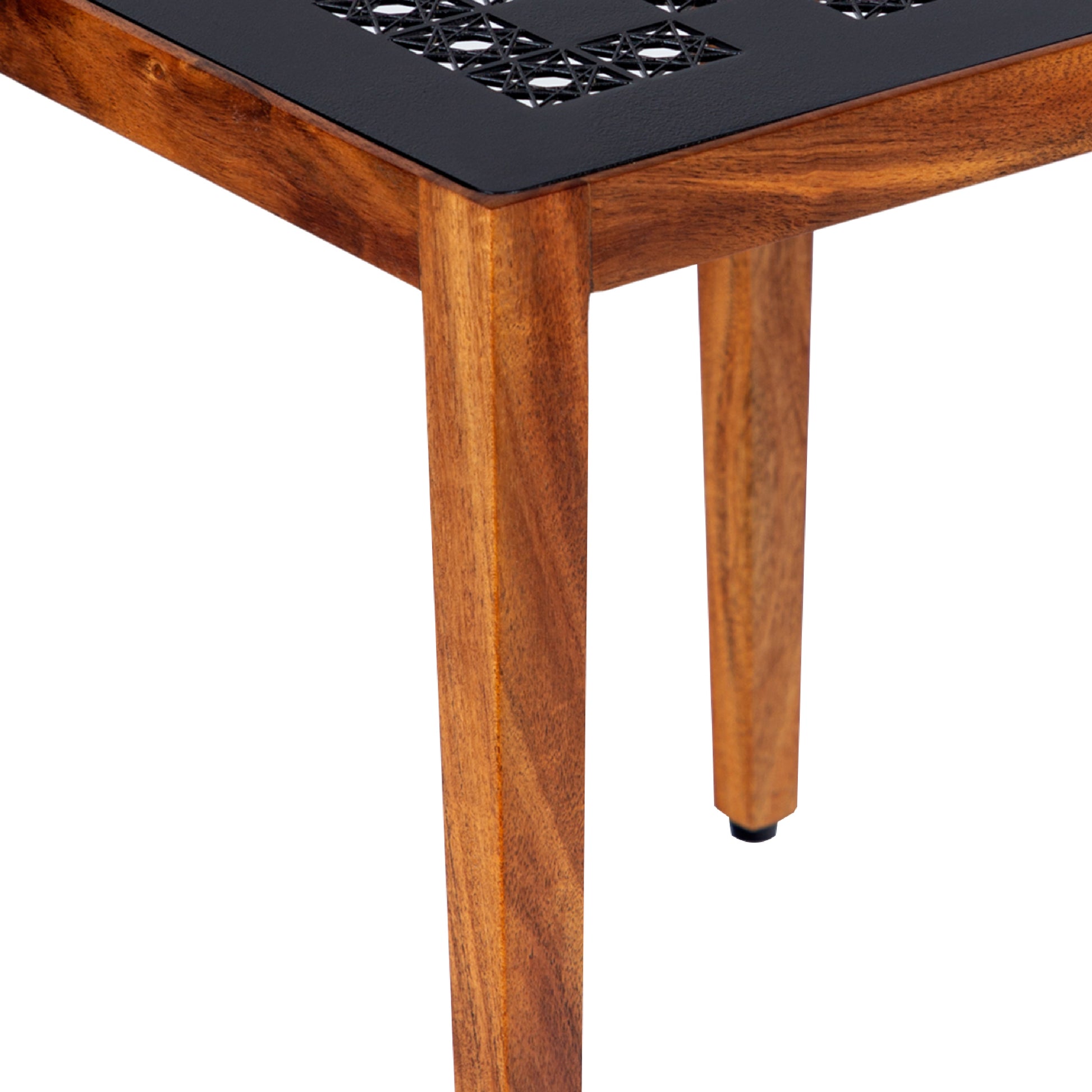 Alba 22 Inch 3 Piece Nesting Table Set, Laser Cut Metal, Black, Brown Black Solid Wood