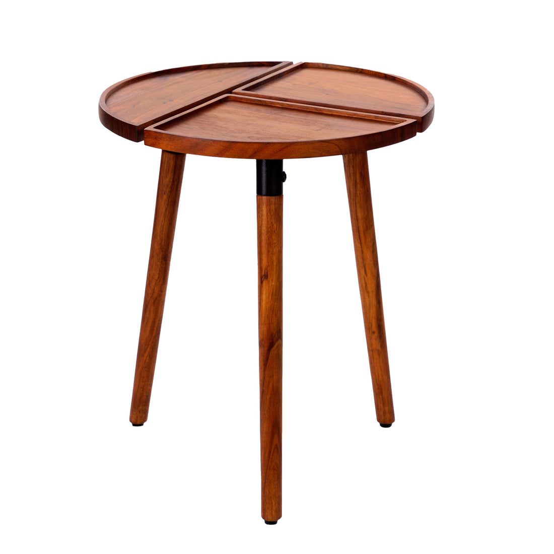 18 Inch Round Acacia Wood Side Accent End Table With 3 Tabletop Sections, Warm Brown Brown Solid Wood
