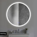 32 X 32 Inch Round Frameless Led Illuminated Bathroom Mirror, Touch Button Defogger, Metal, Silver Silver Aluminum