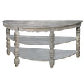 Half Moon Shaped Wooden Console Table With 2 Shelves And Turned Legs, Gray Gray Solid Wood