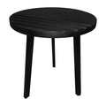18 Inch Round Mango Wood Side End Table, Grooved Design, Metal Legs, Black Black Solid Wood