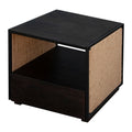 21 Inch Handcrafted Acacia Wood Side Table Nightstand, Woven Jute Side Panels, Brown, Black Black Solid Wood