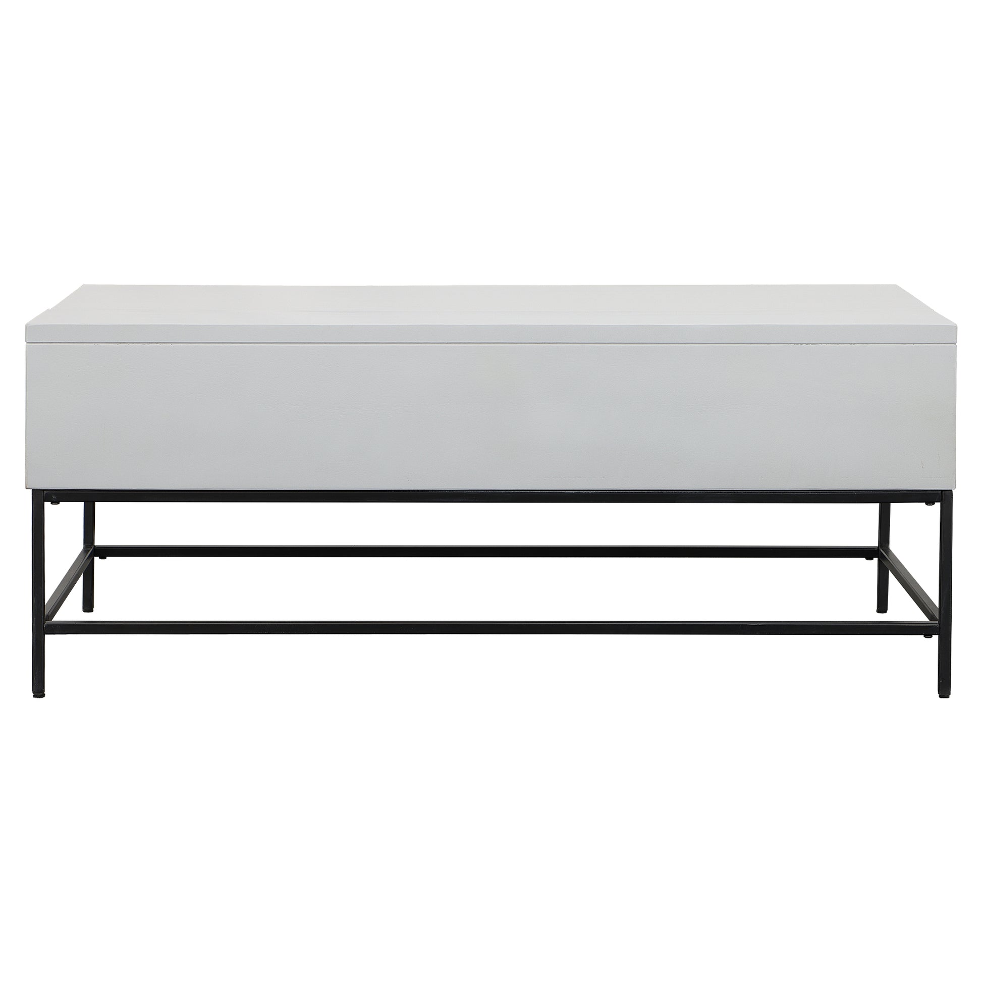 45 Inch Rectangular Mango Wood Coffee Table, Lift Top Storage, Iron Frame, White, Black White Solid Wood