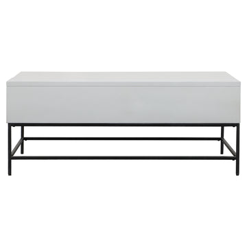 45 Inch Rectangular Mango Wood Coffee Table, Lift Top Storage, Iron Frame, White, Black White Solid Wood