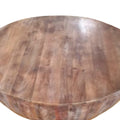 Handcarved Drum Shape Round Top Mango Wood Distressed Wooden Coffee Table, Brown Brown Solid Wood