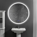 32 X 32 Inch Round Frameless Led Illuminated Bathroom Mirror, Touch Button Defogger, Metal, Silver Silver Aluminum