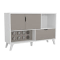 54 Inch 2 Door Wine Bar Cabinet Tv Entertainment Console, Wine Rack, 1 Drawer, White, Gray White Solid Wood