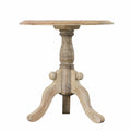 Intricately Carved Round Top Mango Wood Side End Table With Pedestal Base, Brown And White Brown Solid Wood