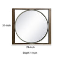 Round Wall Mirror With Rectangular Wooden Frame, Brown Brown Solid Wood