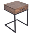 Mango Wood Side Table With Drawer And Cantilever Iron Base, Brown And Black Brown Iron