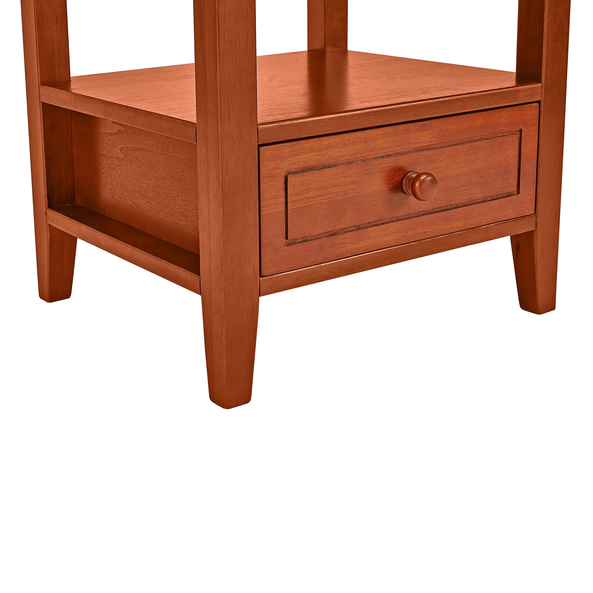 20 Inch Handcrafted Rubberwood Side End Table, 1 Shelf, Rectangular, Honey Brown Brown Solid Wood