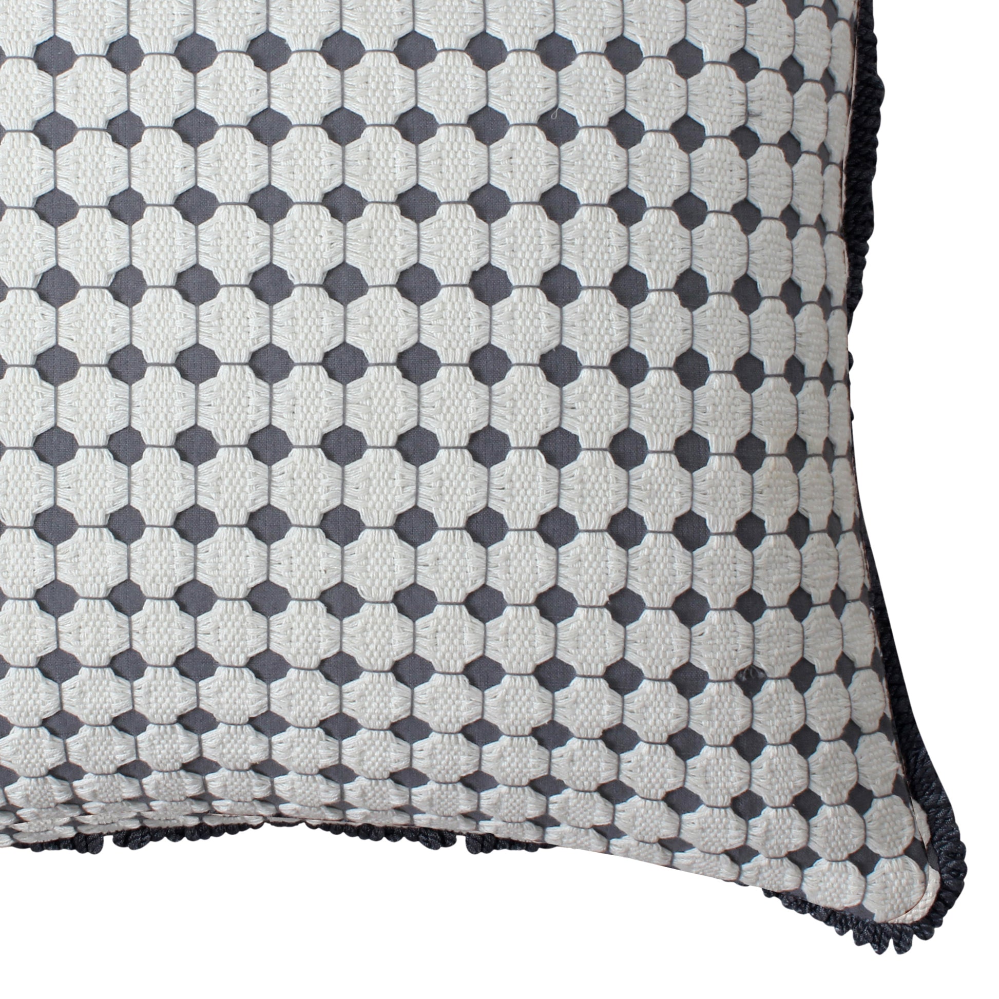 18 X 18 Handcrafted Square Cotton Accent Throw Pillow, Woven, Dotted Tile Design, White, Gray White Cotton