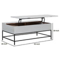 45 Inch Rectangular Mango Wood Coffee Table, Lift Top Storage, Iron Frame, White, Black White Solid Wood