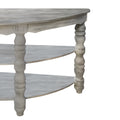 Half Moon Shaped Wooden Console Table With 2 Shelves And Turned Legs, Gray Gray Solid Wood