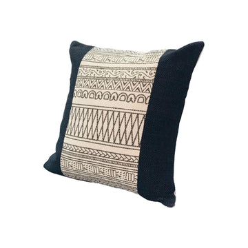 18 X 18 Square Cotton Accent Throw Pillow, Aztec Inspired Linework Pattern, Off White, Black Black Cotton