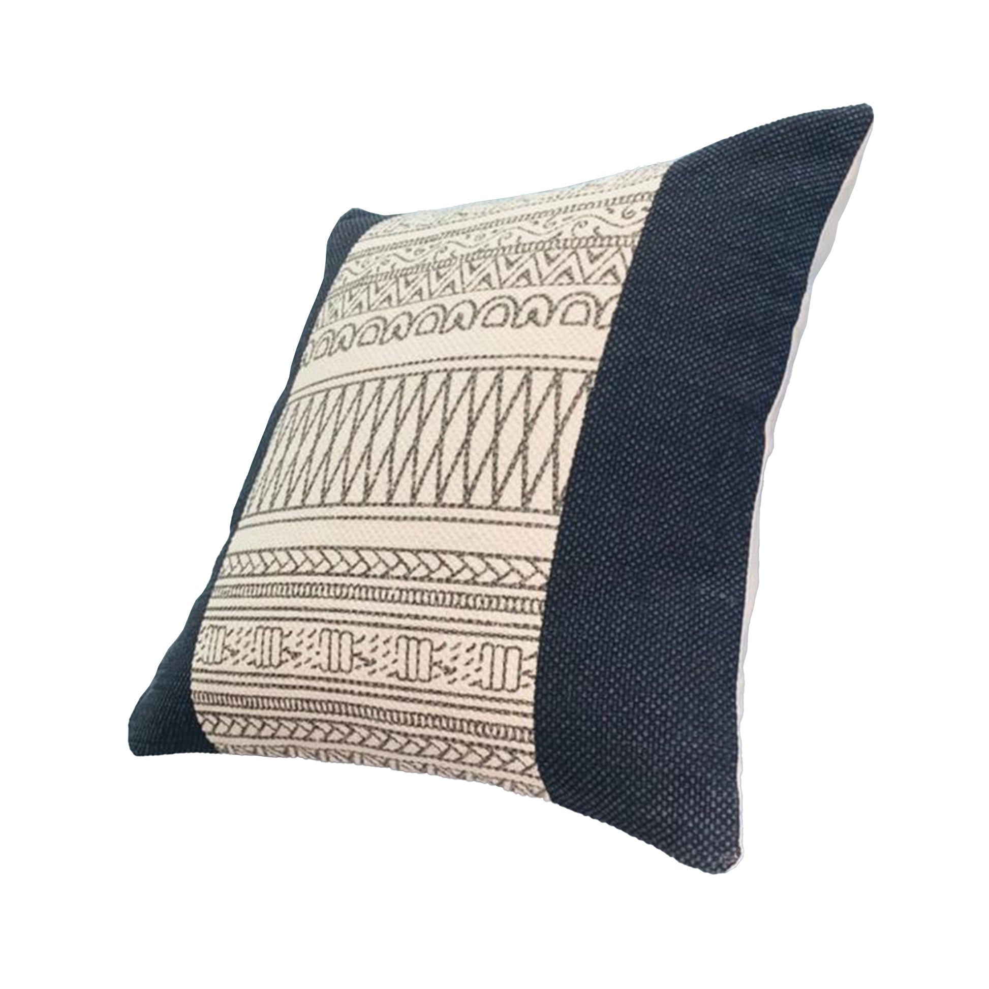 18 X 18 Square Cotton Accent Throw Pillow, Aztec Inspired Linework Pattern, Off White, Black Black Cotton