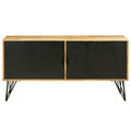 Tv Entertainment Unit With 2 Doors And Wooden Frame, Oak Brown And Black Brown Solid Wood