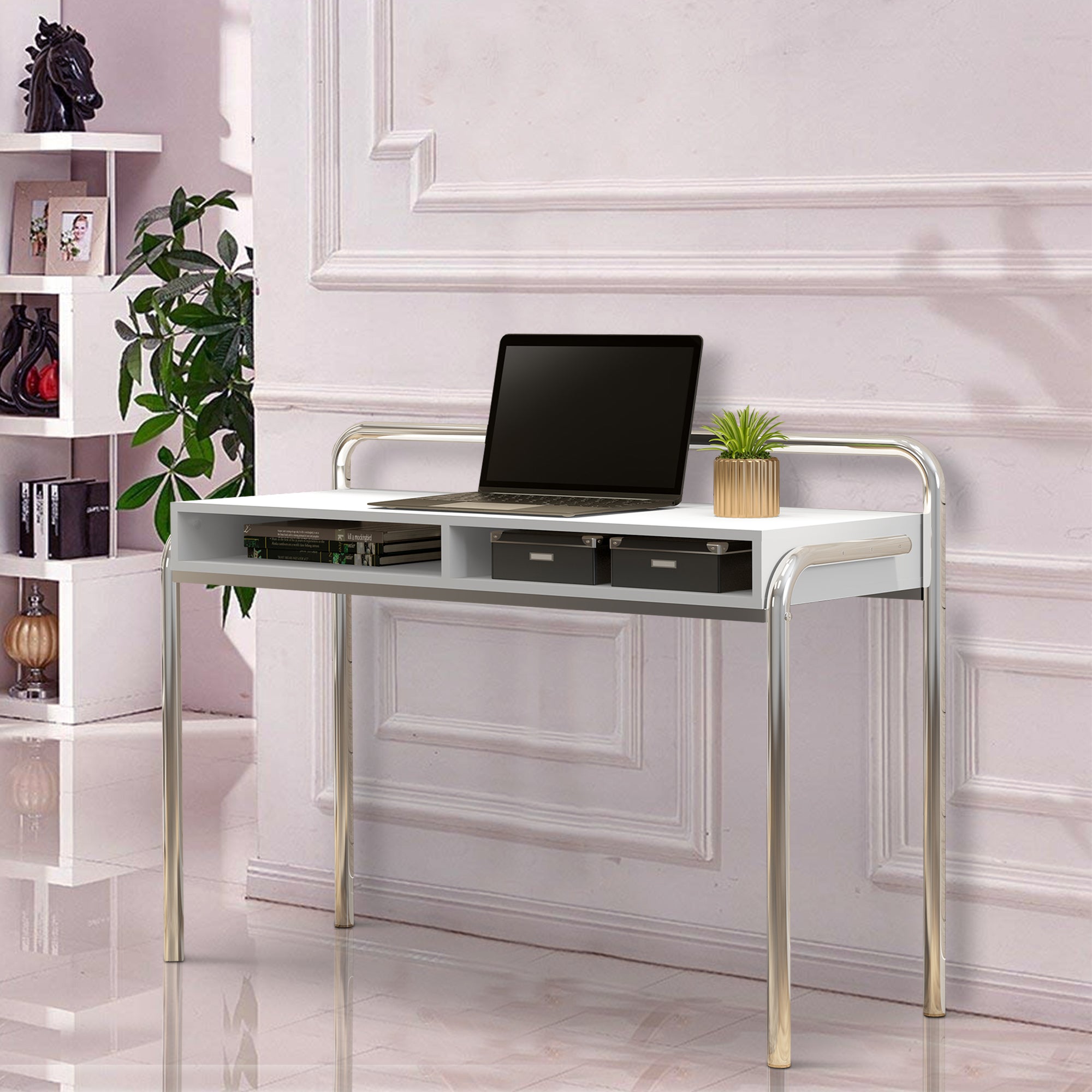 Office Desk with 2 Compartments and Tubular Metal